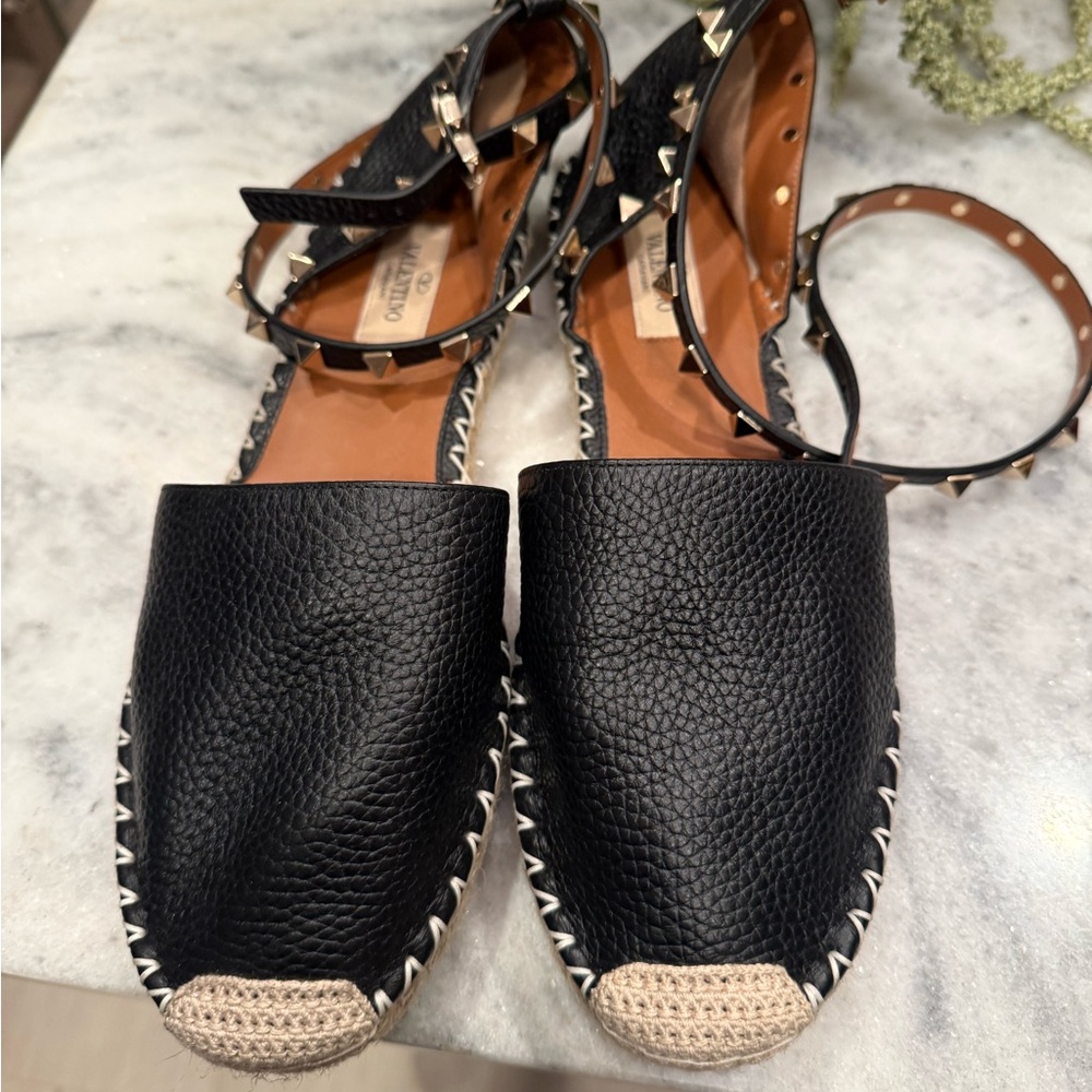 Valentino Black and Tan Espadrille Sandals